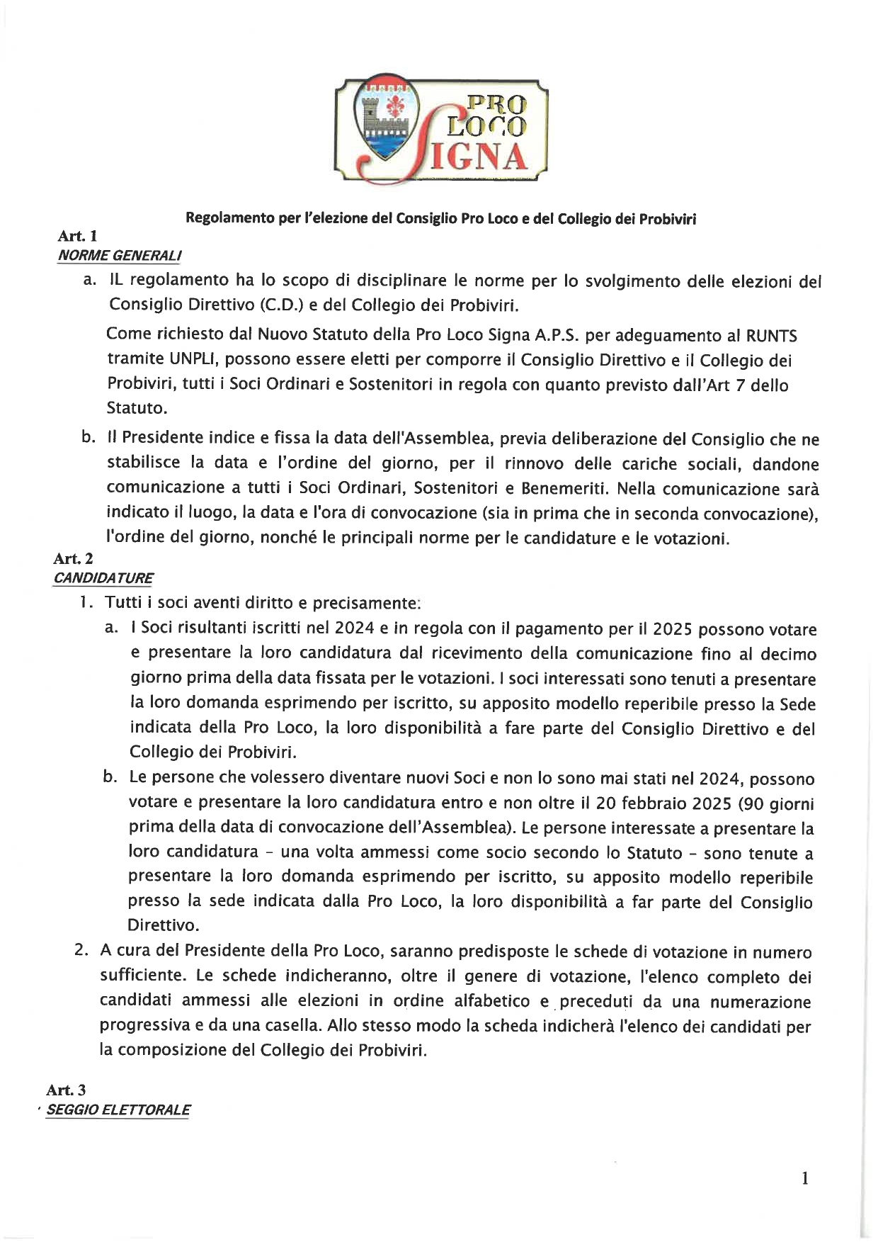 Regolamento Per Elezioni Nuovo Consiglio Direttivo Anno 2025 – Pro Loco 